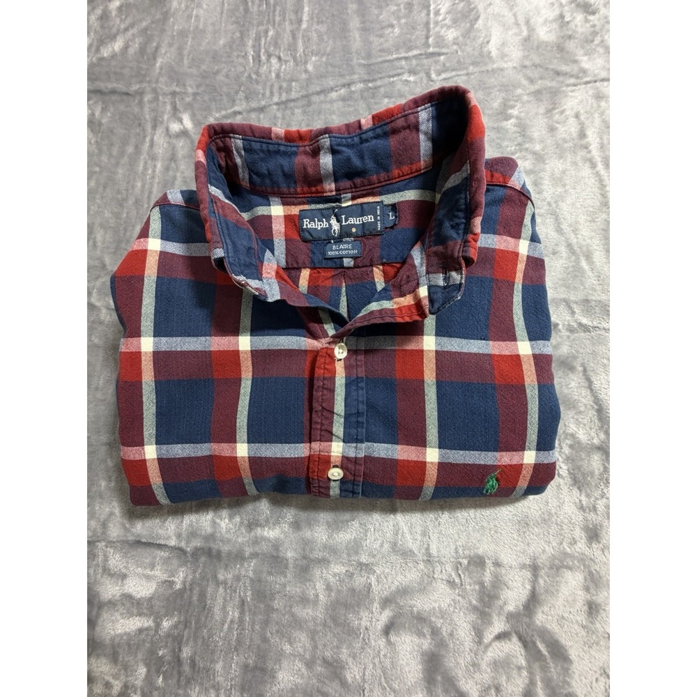 Ralph Lauren Long Sleeve Button Down Blaire Red/Navy Plaid W/Green Pony Size L - Picture 8 of 8